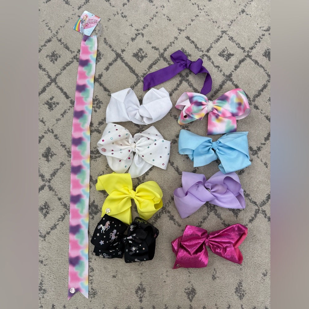 Lot of 8 JoJo Siwa Hair Bows • Oversized Cheer Bows With Ribbon Hanger